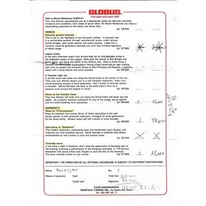 GLOBUS Travel Tours Italy 1994 Price List